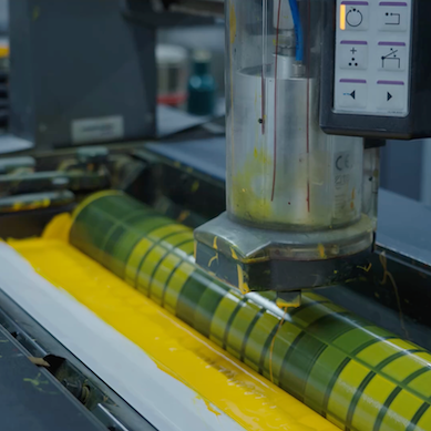 Yellow ink being automatically supplied on a Heidelberg offset press at the inclpress printing facility