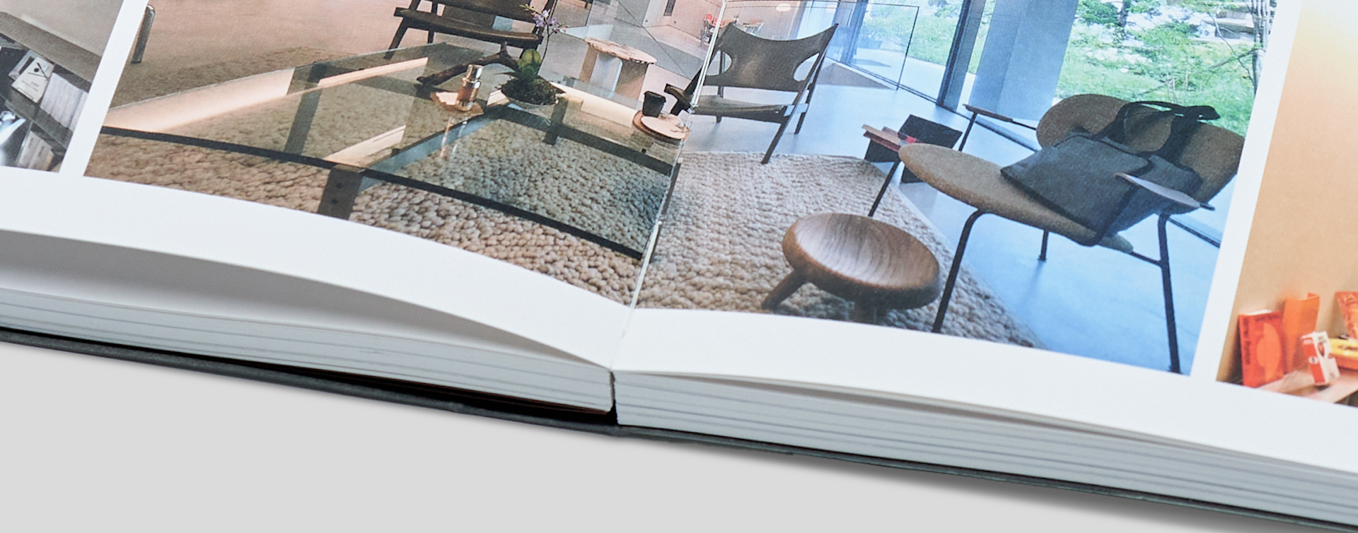 Swiss binding book fully open and laying flat, demonstrating flexible lay-flat design